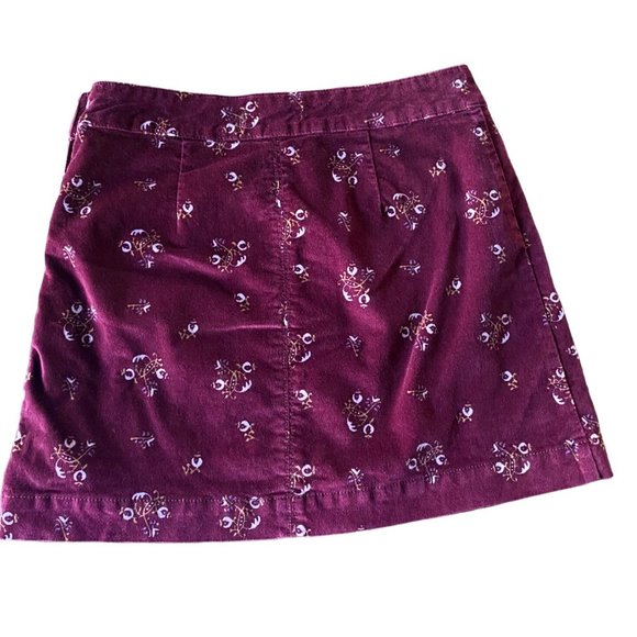 Free People Velvet Mini Skirt Maroon Floral Size 8 - Picture 3 of 7
